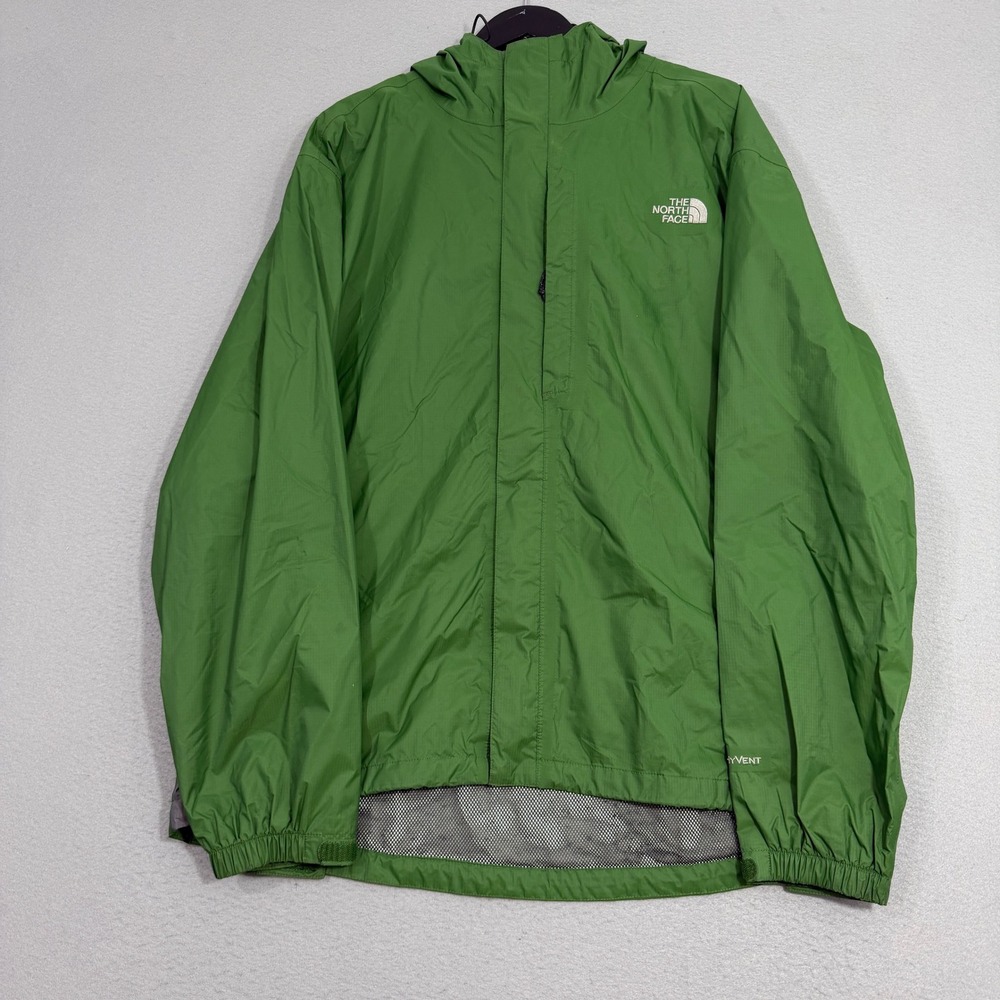 The North Face Jacket Mens XL Green HyVent Hooded Rain Coat Full Zip Outdoors